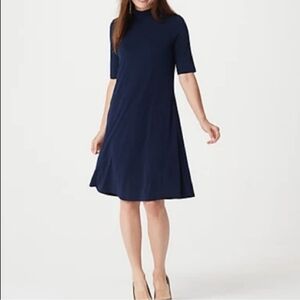 Susan Graver Liquid Knit Mock Neck Elbow Sleeve Dress With Side Pockets Size XS